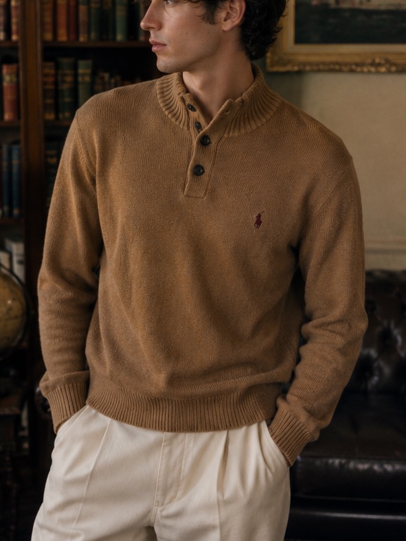 Vintage Polo Ralph Lauren Brown Mock Neck Knit Sweater